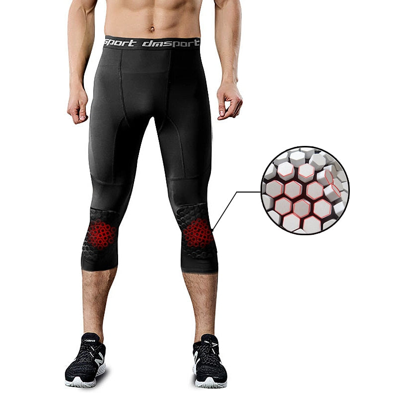 Mens Basketball Compression Pants with Knee Pads 3/4 Padded Sport Tights  Athletic Workout Leggings Sports Protector Gear L 